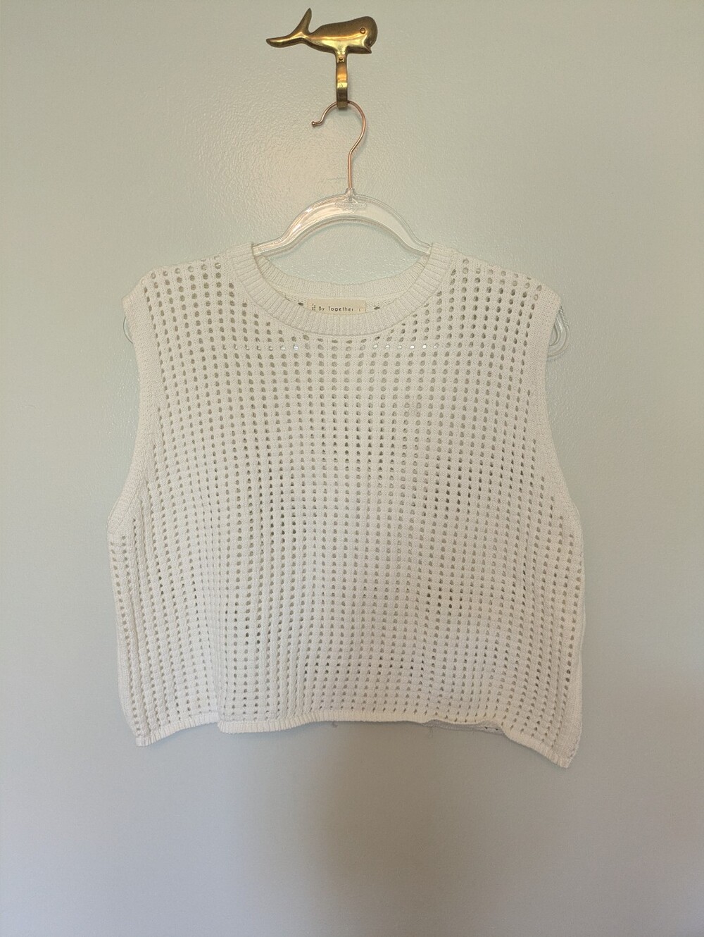 By Together Crochet Sleeveless Sweater Shirt White Large